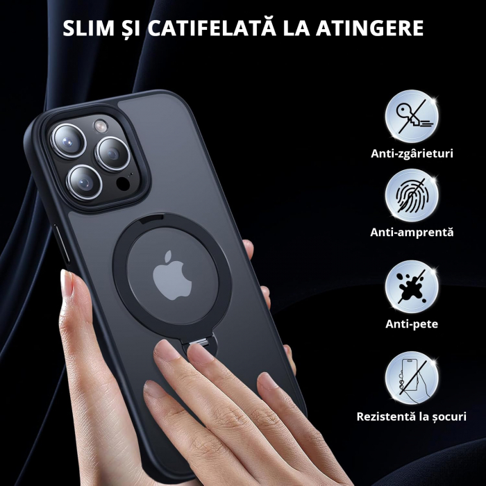 Husă Magnetică pentru iPhone 15 Pro Max, Protecție standard Militar, Suport Rotativ 360° MagSafe, Negru [6]