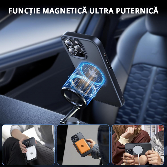 Husă Magnetică pentru iPhone 15 Pro Max, Protecție standard Militar, Suport Rotativ 360° MagSafe, Negru [4]