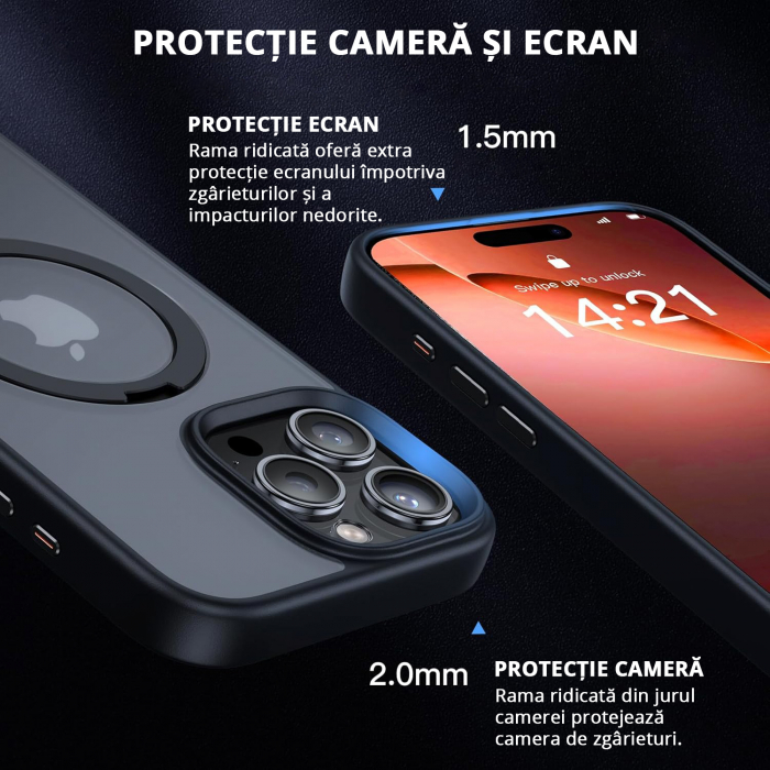 Husă Magnetică pentru iPhone 15 Pro Max, Protecție standard Militar, Suport Rotativ 360° MagSafe, Negru [3]