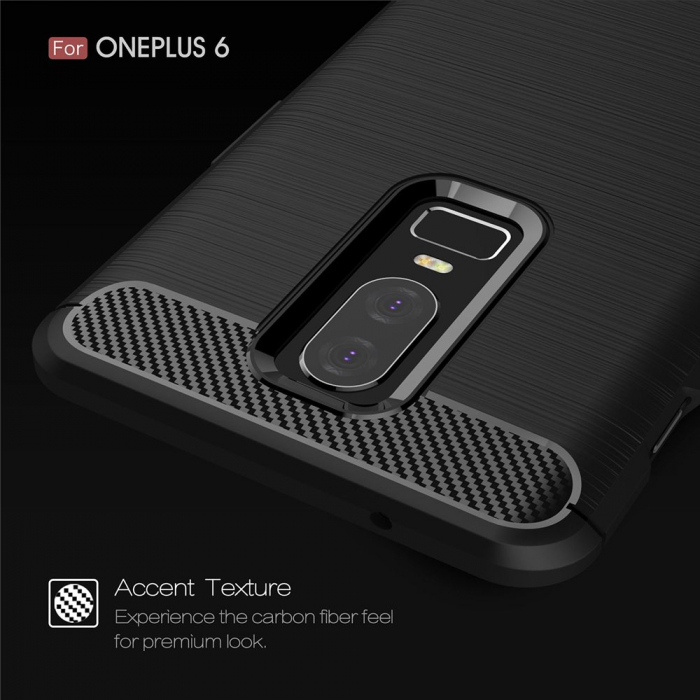 Husa OnePlus 6, Slim Armor Carbon, carcasa spate Antisoc, Negru [4]