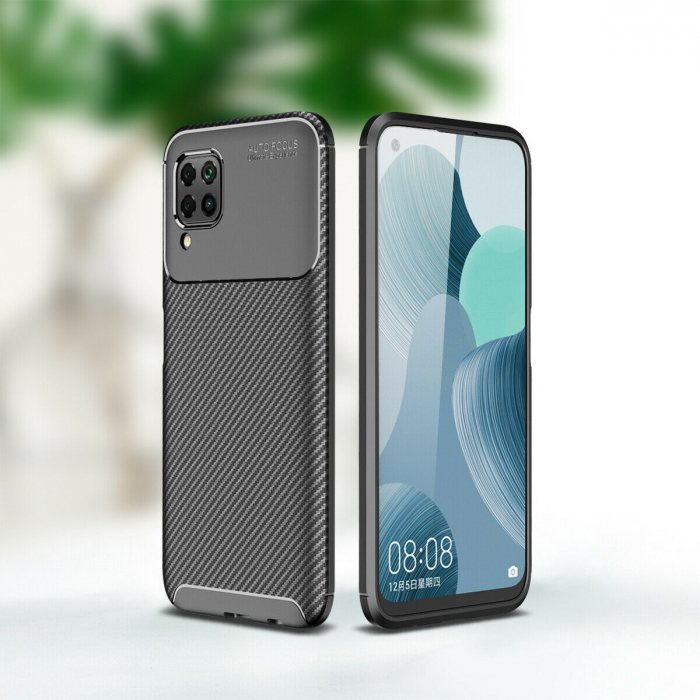 Husa pentru Huawei P40 LITE, fibra de carbon, Slim Antisoc, carcasa spate, Focus, Negru [3]
