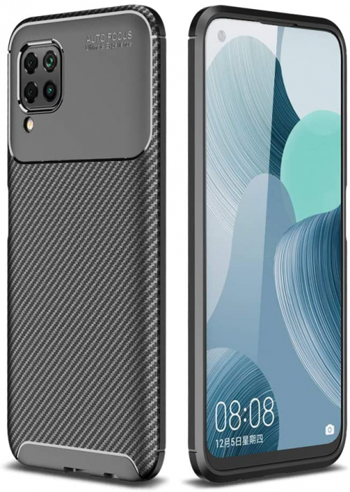 Husa pentru Huawei P40 LITE, fibra de carbon, Slim Antisoc, carcasa spate, Focus, Negru [6]