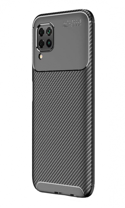 Husa pentru Huawei P40 LITE, fibra de carbon, Slim Antisoc, carcasa spate, Focus, Negru [1]