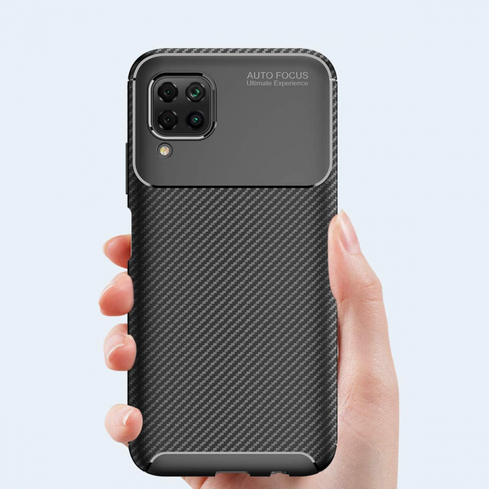 Husa pentru Huawei P40 LITE, fibra de carbon, Slim Antisoc, carcasa spate, Focus, Negru [8]