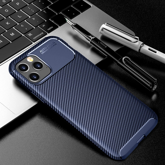 Husa pentru IPhone 12 / 12 PRO, fibra de carbon, Slim Antisoc, carcasa spate, Focus, Blue [4]
