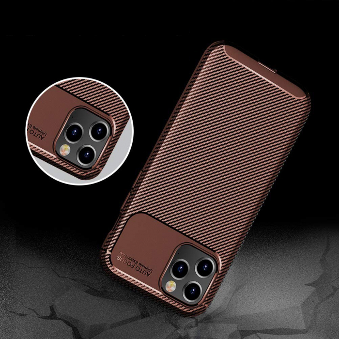 Husa pentru IPhone 12 / 12 PRO, fibra de carbon, Slim Antisoc, carcasa spate, Focus, Maro [3]