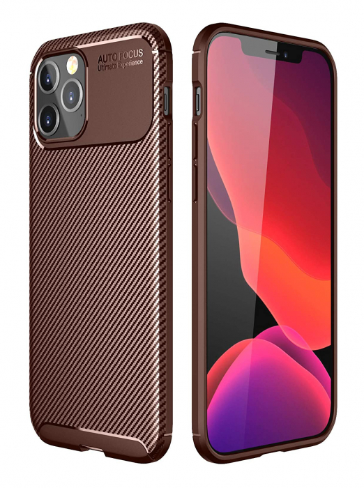 Husa pentru IPhone 12 / 12 PRO, fibra de carbon, Slim Antisoc, carcasa spate, Focus, Maro [5]