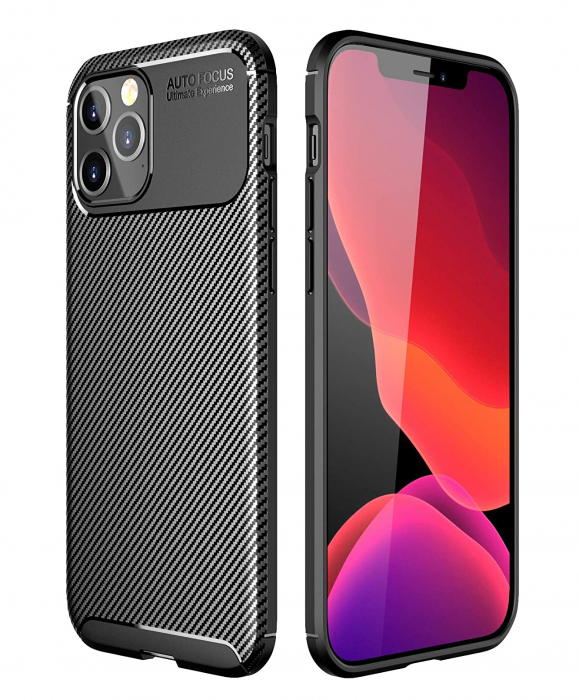 Husa pentru IPhone 12 PRO MAX, fibra de carbon, Slim Antisoc, carcasa spate, Focus, Negru [6]