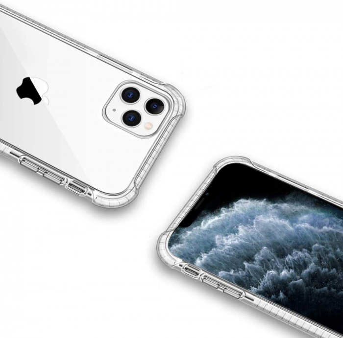 Husa pentru iPhone 12 / 12 PRO, Hybrid Antisoc, carcasa spate PC transparenta cu Bumper, Alb [2]