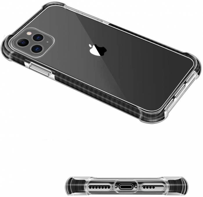 Husa pentru iPhone 12 / 12 PRO, Hybrid Antisoc, carcasa spate PC transparenta cu Bumper, Negru [6]