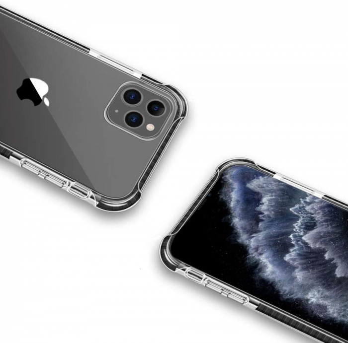 Husa pentru iPhone 12 / 12 PRO, Hybrid Antisoc, carcasa spate PC transparenta cu Bumper, Negru [4]