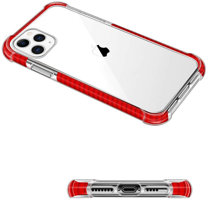 Husa pentru iPhone 12 / 12 PRO, Hybrid Antisoc, carcasa spate PC transparenta cu Bumper, Rosu [6]