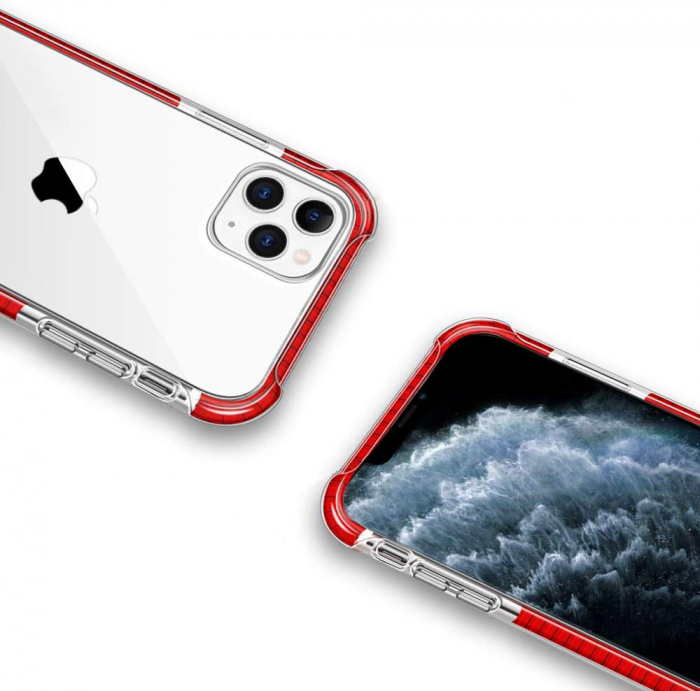 Husa pentru iPhone 12 / 12 PRO, Hybrid Antisoc, carcasa spate PC transparenta cu Bumper, Rosu [2]