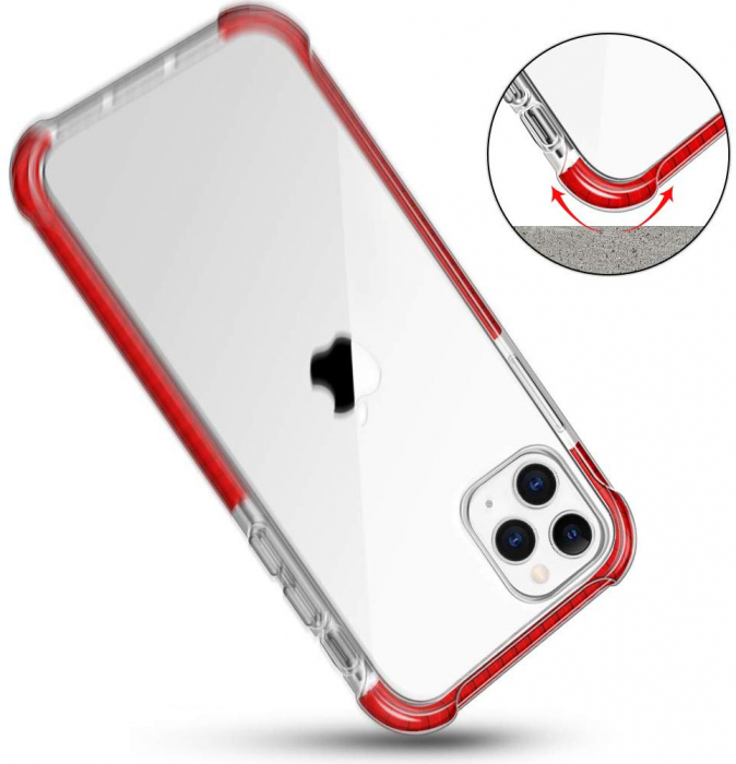 Husa pentru iPhone 12 / 12 PRO, Hybrid Antisoc, carcasa spate PC transparenta cu Bumper, Rosu [3]