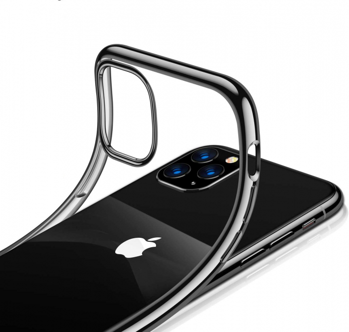 Husa pentru  iPhone 12 / 12 PRO, Silicon ultraslim, cu spate transparent si cadru, Negru [4]