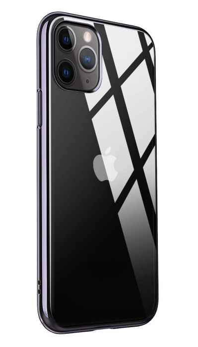 Husa pentru  iPhone 12 / 12 PRO, Silicon ultraslim, cu spate transparent si cadru, Negru [1]