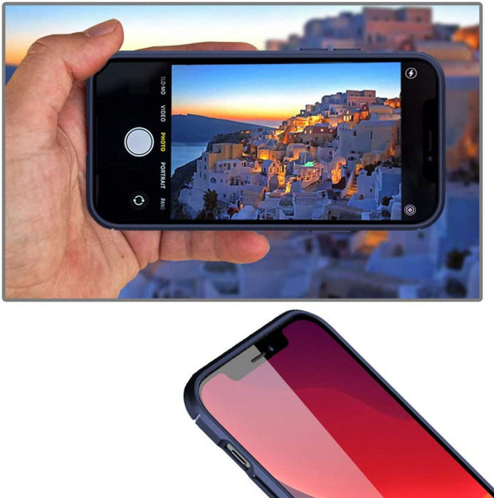 Husa pentru IPhone 12 MINI, fibra de carbon, Slim Antisoc, carcasa spate, Focus, Blue [7]