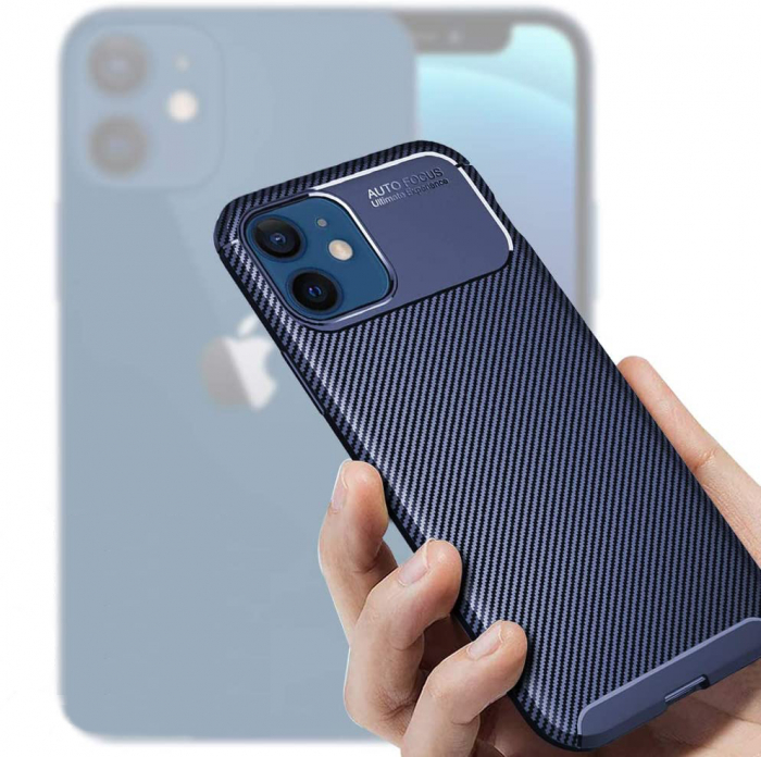 Husa pentru IPhone 12 MINI, fibra de carbon, Slim Antisoc, carcasa spate, Focus, Blue [5]