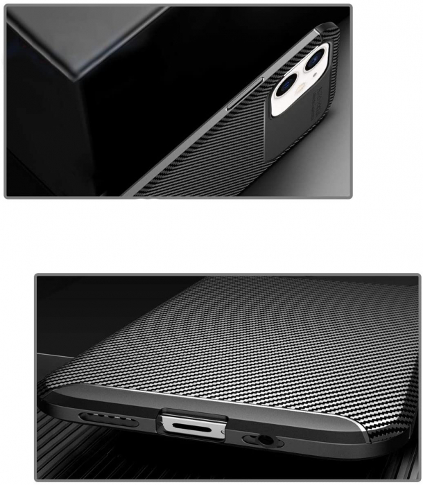Husa pentru IPhone 12 MINI, fibra de carbon, Slim Antisoc, carcasa spate, Focus, Negru [5]