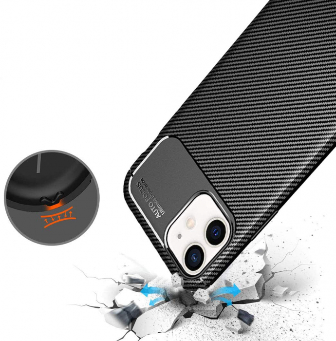 Husa pentru IPhone 12 MINI, fibra de carbon, Slim Antisoc, carcasa spate, Focus, Negru [2]