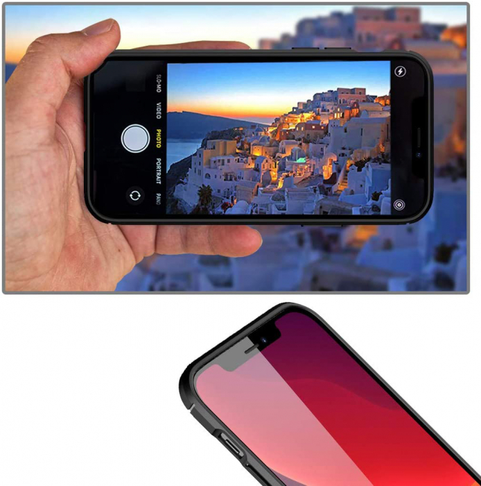 Husa pentru IPhone 12 MINI, fibra de carbon, Slim Antisoc, carcasa spate, Focus, Negru [7]