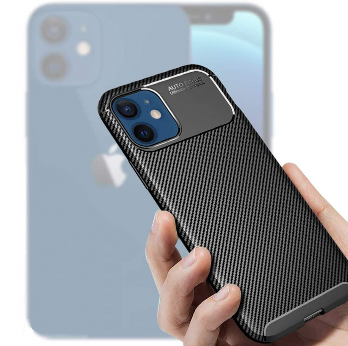 Husa pentru IPhone 12 MINI, fibra de carbon, Slim Antisoc, carcasa spate, Focus, Negru [6]