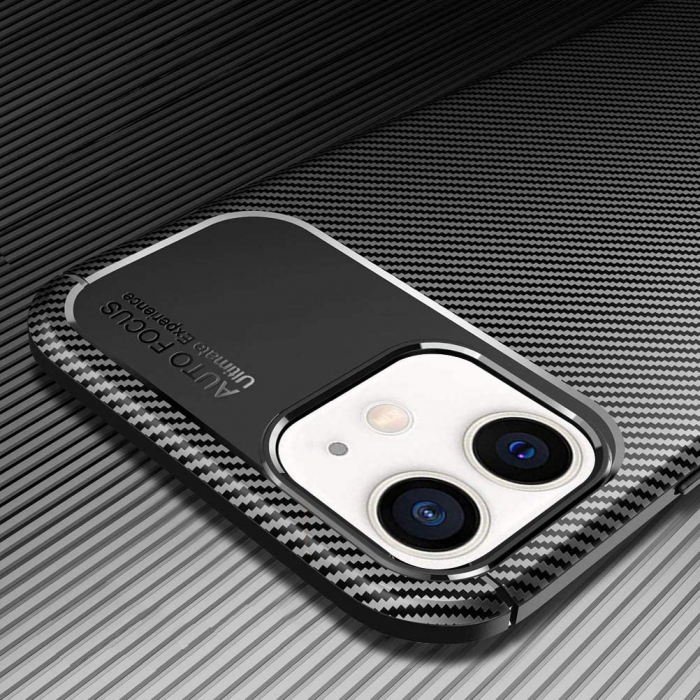 Husa pentru IPhone 12 MINI, fibra de carbon, Slim Antisoc, carcasa spate, Focus, Negru [4]