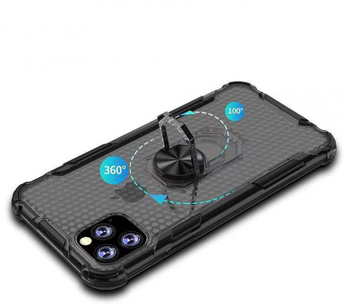 Husa pentru IPhone 12 MINI, Hybrid Antisoc, carcasa cu bumper, inel rotativ 360 si Kickstand, Negru [7]