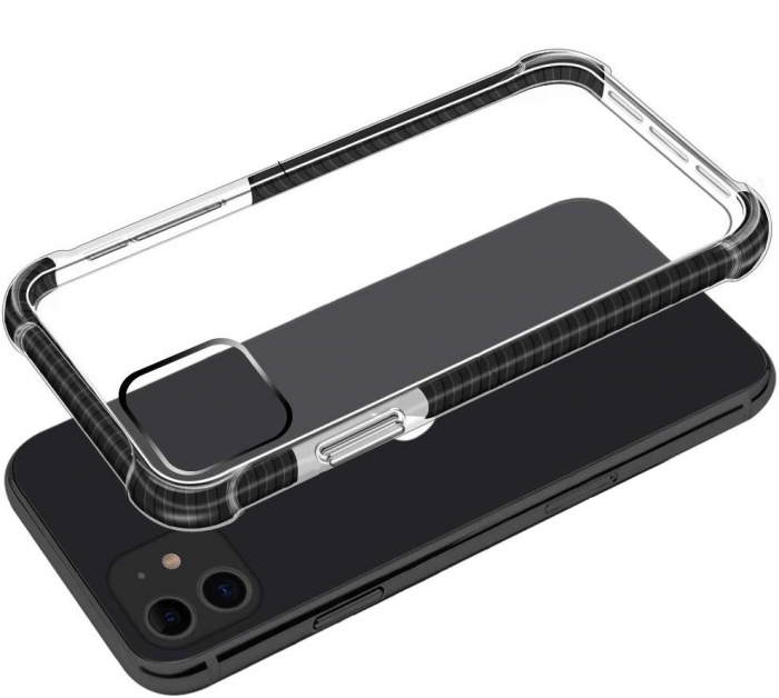 Husa pentru iPhone 12 MINI, Hybrid Antisoc, carcasa spate PC transparenta cu Bumper, Negru [5]