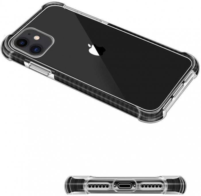 Husa pentru iPhone 12 MINI, Hybrid Antisoc, carcasa spate PC transparenta cu Bumper, Negru [3]