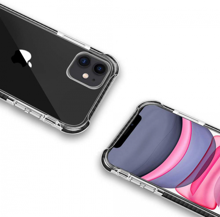 Husa pentru iPhone 12 MINI, Hybrid Antisoc, carcasa spate PC transparenta cu Bumper, Negru [4]