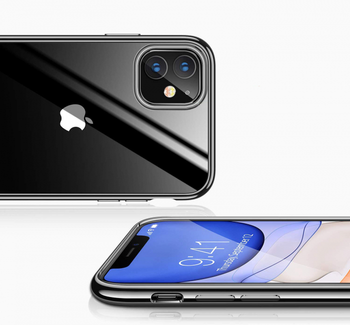 Husa pentru iPhone 12 MINI, Silicon ultraslim, cu spate transparent si cadru, Negru [2]