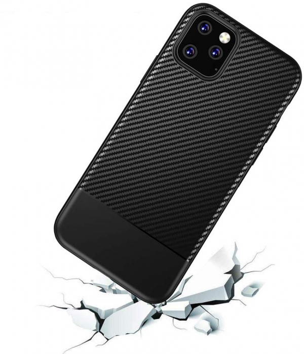 Husa pentru iPhone 12 PRO MAX, cu fibra de carbon, Slim Antisoc, carcasa spate, Negru [5]