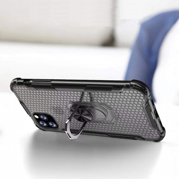 Husa pentru IPhone 12 PRO MAX, Hybrid Antisoc, carcasa cu bumper, inel rotativ 360 si Kickstand, Rosu [2]