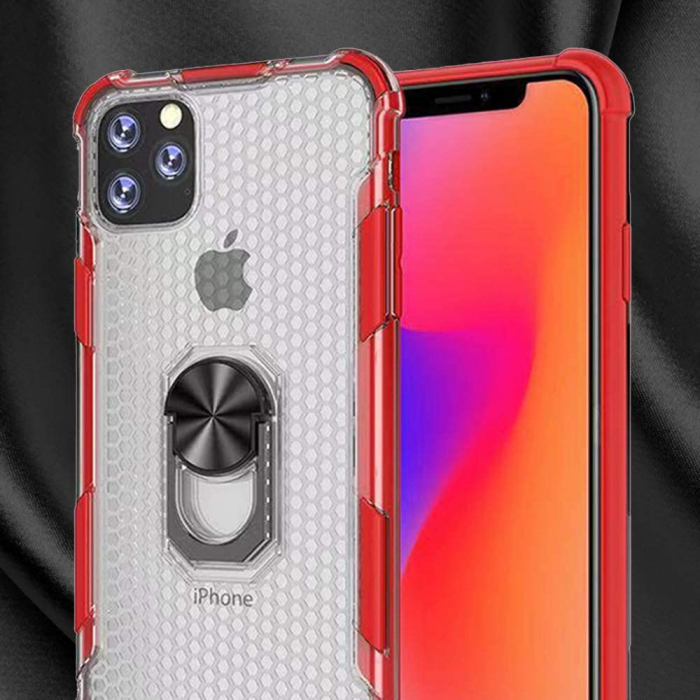 Husa pentru IPhone 12 PRO MAX, Hybrid Antisoc, carcasa cu bumper, inel rotativ 360 si Kickstand, Rosu [5]