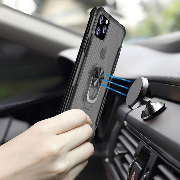 Husa pentru IPhone 12 PRO MAX, Hybrid Antisoc, carcasa cu bumper, inel rotativ 360 si Kickstand, Rosu [3]