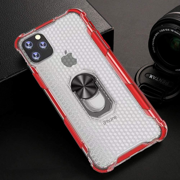Husa pentru IPhone 12 PRO MAX, Hybrid Antisoc, carcasa cu bumper, inel rotativ 360 si Kickstand, Rosu [6]
