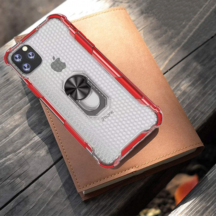 Husa pentru IPhone 12 PRO MAX, Hybrid Antisoc, carcasa cu bumper, inel rotativ 360 si Kickstand, Rosu [4]