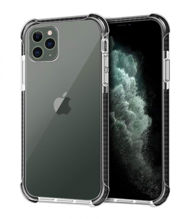 Husa pentru iPhone 12 PRO MAX, Hybrid Antisoc, carcasa spate PC transparenta cu Bumper, Negru [1]