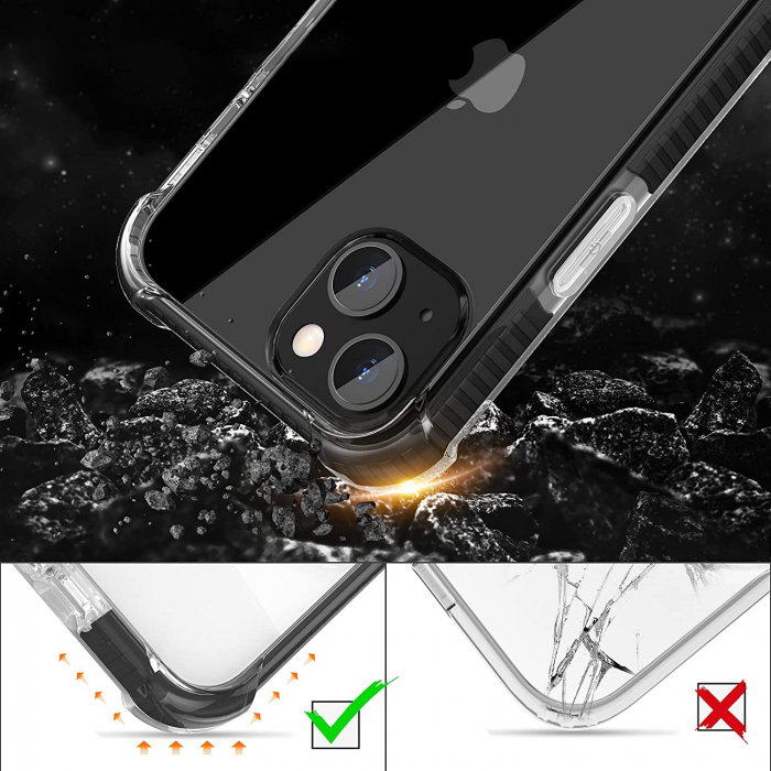 Husa pentru iPhone 13, Hybrid Antisoc, carcasa spate PC transparenta cu Bumper, Negru [4]
