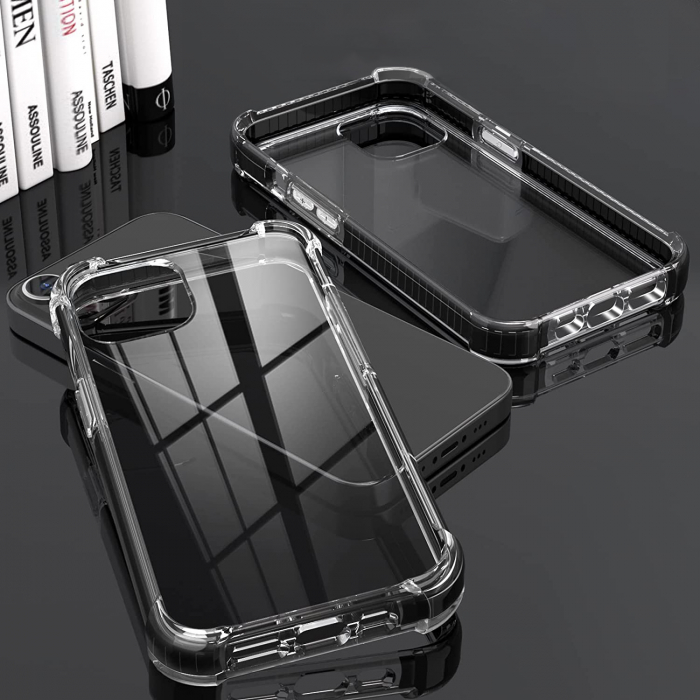 Husa pentru iPhone 13, Hybrid Antisoc, carcasa spate PC transparenta cu Bumper, Negru [5]