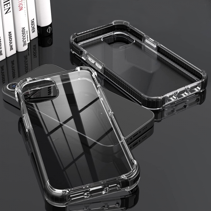 Husa pentru iPhone 13 PRO MAX, Hybrid Antisoc, carcasa spate PC transparenta cu Bumper, Negru [4]