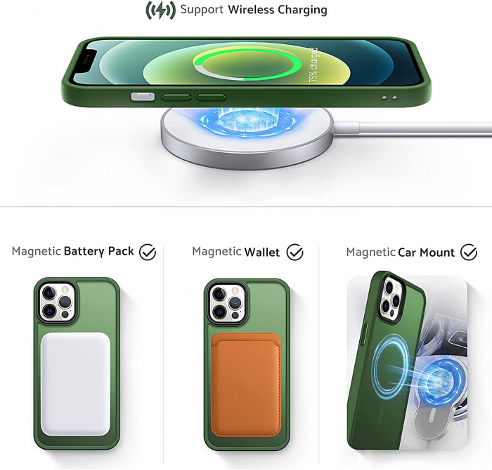 Husa pentru IPhone 13 PRO MAX MagSafe, ultra slim, Antisoc, Verde [4]