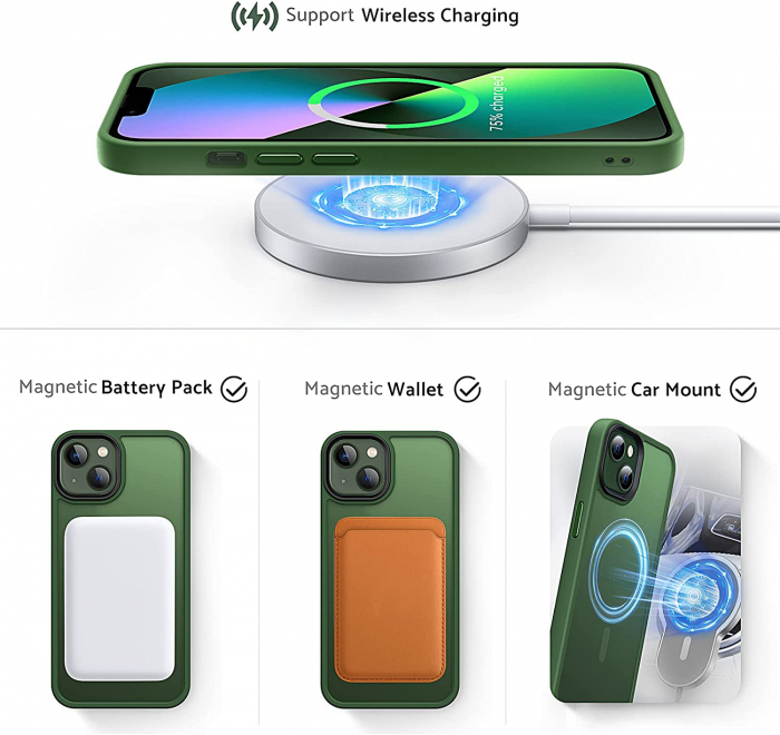 Husă pentru iPhone 14 PLUS MagSafe, ultra slim, Antișoc, Verde [4]