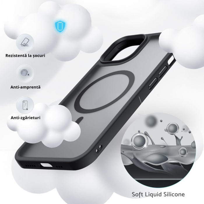 Husă pentru IPhone 15, MagSafe, ultra slim, Antișoc, Negru [6]