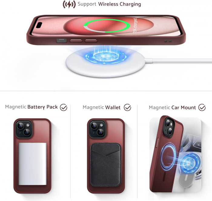 Husă pentru IPhone 15, MagSafe, ultra slim, Antișoc, Wine Red [4]