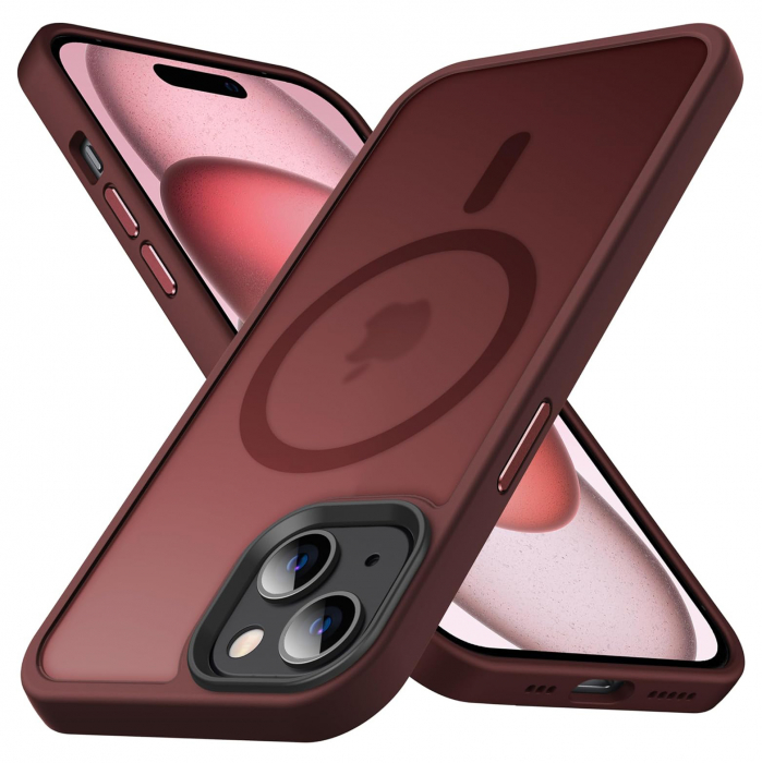 Husă pentru IPhone 15, MagSafe, ultra slim, Antișoc, Wine Red [1]