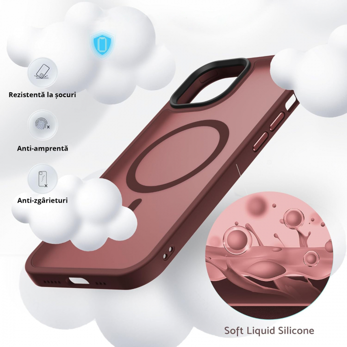 Husă pentru IPhone 15, MagSafe, ultra slim, Antișoc, Wine Red [6]