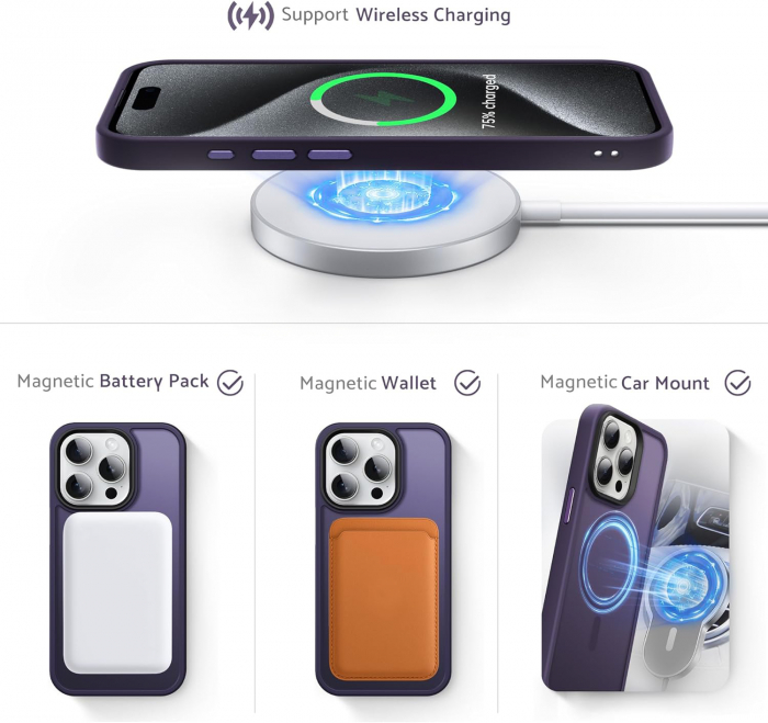 Husă pentru IPhone 15 PRO, MagSafe, ultra slim, Antișoc, Purple [4]
