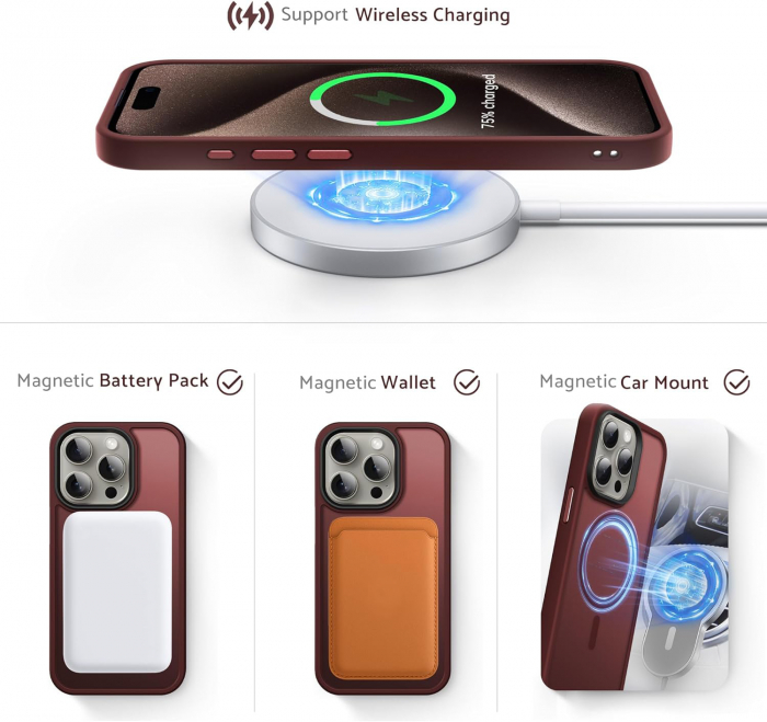Husă pentru IPhone 15 PRO, MagSafe, ultra slim, Antișoc, Wine Red [4]